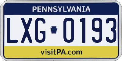 PA license plate LXG0193