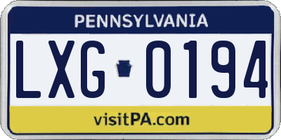 PA license plate LXG0194