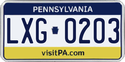 PA license plate LXG0203