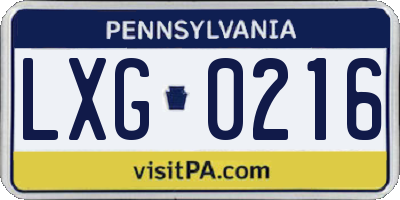 PA license plate LXG0216