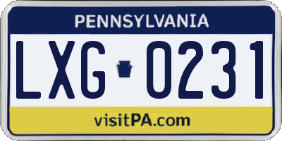 PA license plate LXG0231