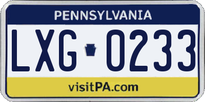 PA license plate LXG0233