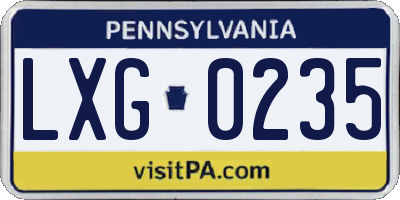 PA license plate LXG0235
