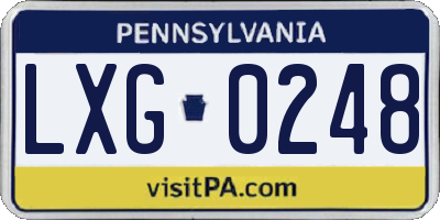PA license plate LXG0248