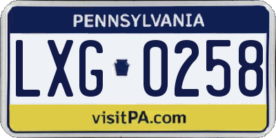 PA license plate LXG0258