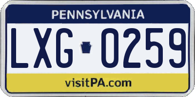PA license plate LXG0259
