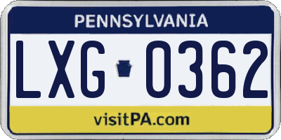 PA license plate LXG0362