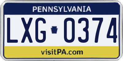 PA license plate LXG0374