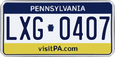 PA license plate LXG0407