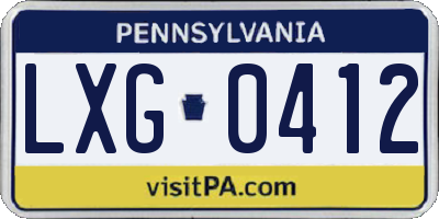 PA license plate LXG0412