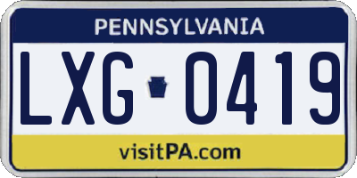 PA license plate LXG0419