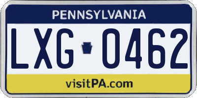 PA license plate LXG0462
