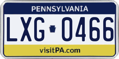 PA license plate LXG0466