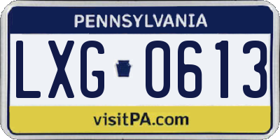 PA license plate LXG0613