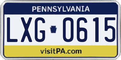PA license plate LXG0615
