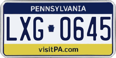 PA license plate LXG0645