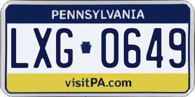 PA license plate LXG0649