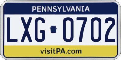 PA license plate LXG0702