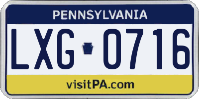 PA license plate LXG0716