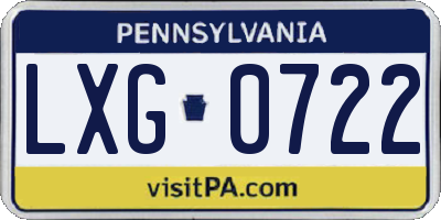 PA license plate LXG0722