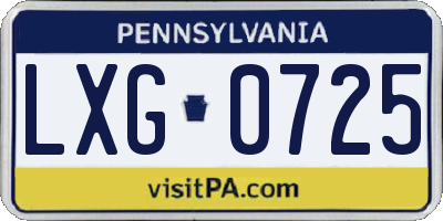 PA license plate LXG0725