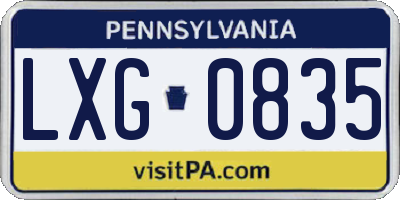 PA license plate LXG0835