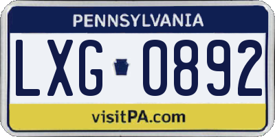 PA license plate LXG0892