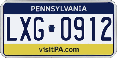 PA license plate LXG0912