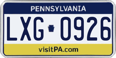 PA license plate LXG0926