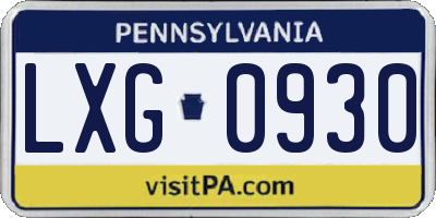 PA license plate LXG0930
