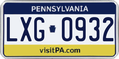 PA license plate LXG0932