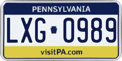 PA license plate LXG0989