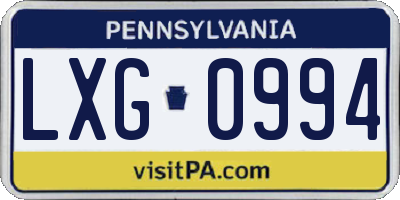 PA license plate LXG0994
