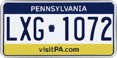 PA license plate LXG1072