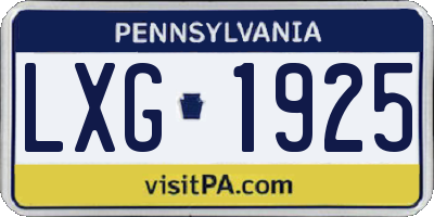 PA license plate LXG1925