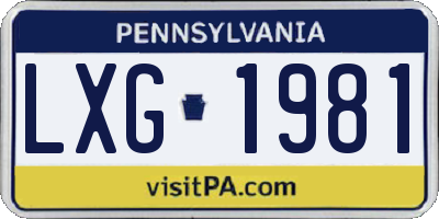 PA license plate LXG1981