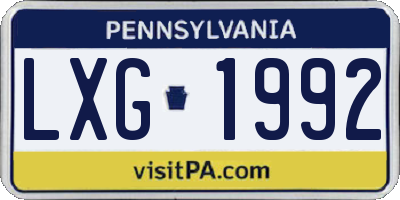 PA license plate LXG1992