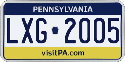 PA license plate LXG2005