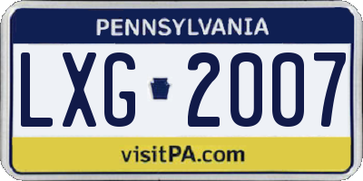 PA license plate LXG2007