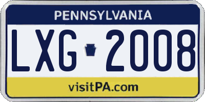 PA license plate LXG2008