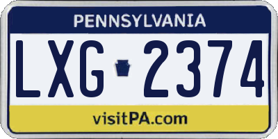 PA license plate LXG2374