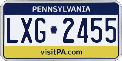 PA license plate LXG2455