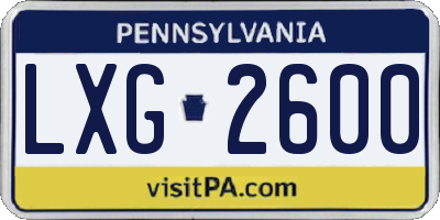 PA license plate LXG2600