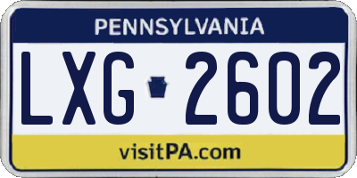 PA license plate LXG2602