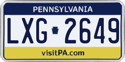 PA license plate LXG2649