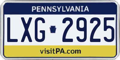 PA license plate LXG2925