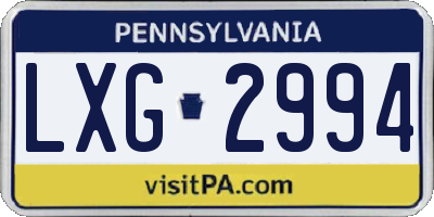 PA license plate LXG2994