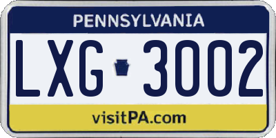 PA license plate LXG3002