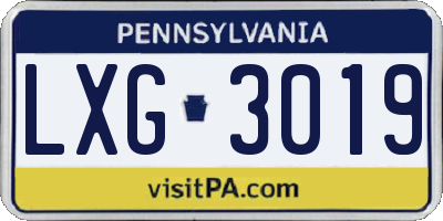 PA license plate LXG3019