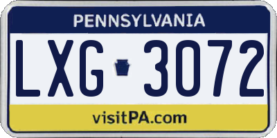 PA license plate LXG3072